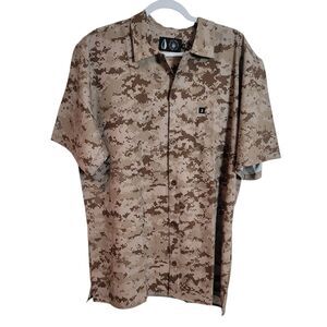 TacHuntFish Men's Camouflage Button Up Shirt Brown Lightweight Outdoor Size XL